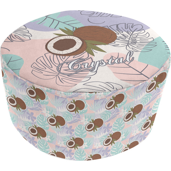 Custom Coconut and Leaves Round Pouf Ottoman (Personalized)