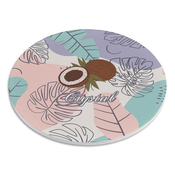 Coconut and Leaves Round Stone Trivet - Angle View