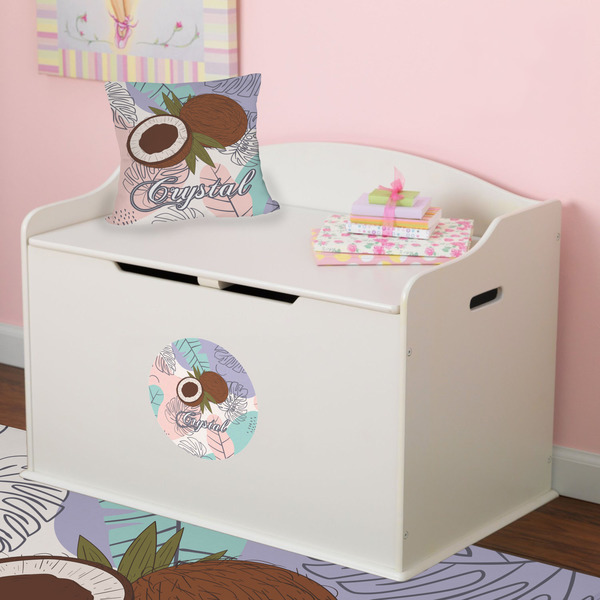 Coconut and Leaves Round Wall Decal on Toy Chest