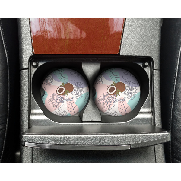 Coconut and Leaves Sandstone Car Coaster - In Cup Holder