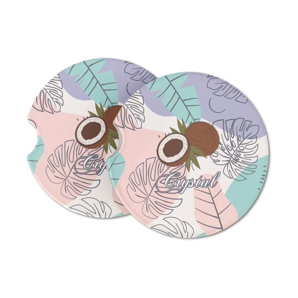 Custom Coconut and Leaves Sandstone Car Coasters (Personalized)