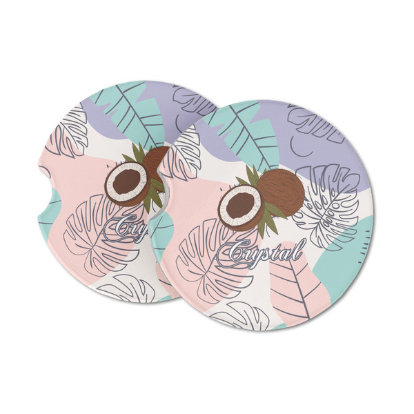 Custom Coconut and Leaves Sandstone Car Coasters - Set of 2 (Personalized)