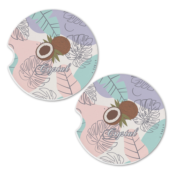 Coconut and Leaves Sandstone Car Coasters - Set of 2