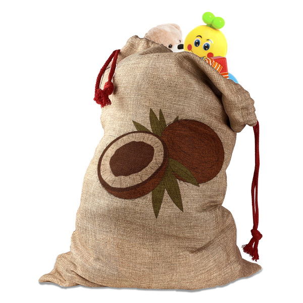 Coconut and Leaves Santa Bag - Front (stuffed w toys) PARENT