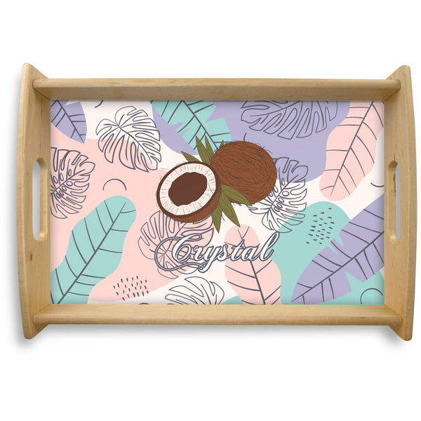 Custom Coconut and Leaves Natural Wooden Tray - Small w/ Name or Text