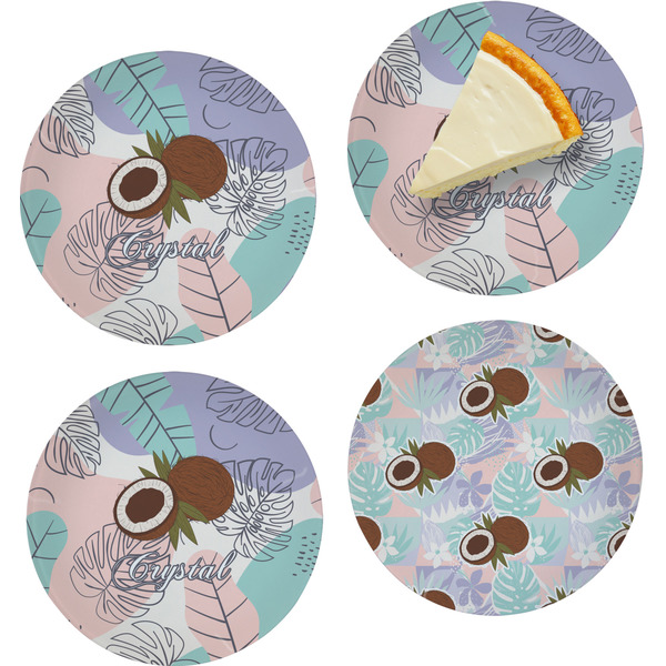 Custom Coconut and Leaves Set of 4 Glass Appetizer / Dessert Plate 8" (Personalized)