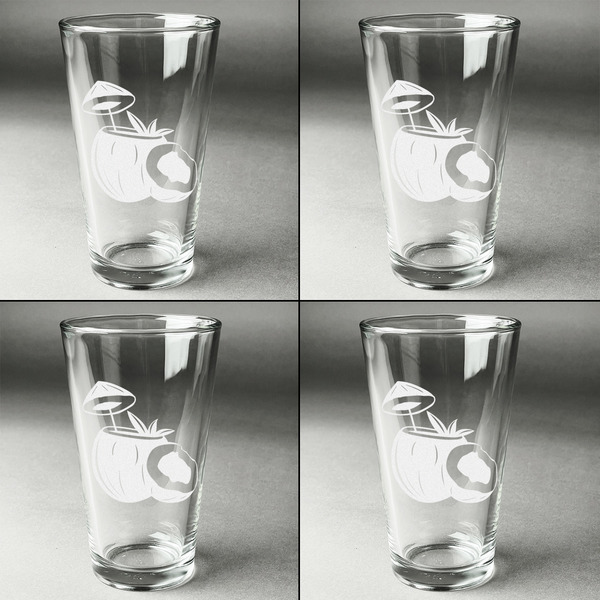Coconut and Leaves Set of Four Engraved Beer Glasses - Individual View