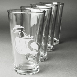 Coconut and Leaves Pint Glasses - Engraved (Set of 4)