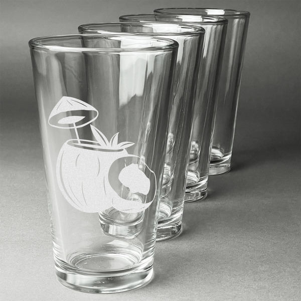 Custom Coconut and Leaves Pint Glasses - Engraved (Set of 4)
