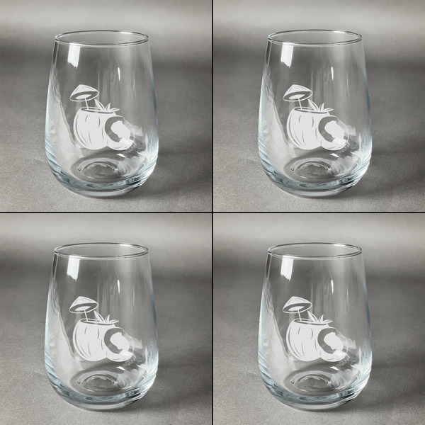 Coconut and Leaves Set of Four Personalized Stemless Wineglasses (Approval)