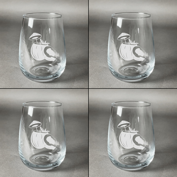 Coconut and Leaves Set of Four Personalized Stemless Wineglasses (Approval)