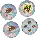Coconut and Leaves Set of 4 Glass Lunch / Dinner Plate 10" (Personalized)