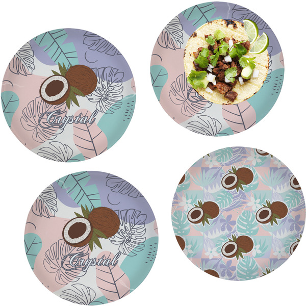 Custom Coconut and Leaves Set of 4 Glass Lunch / Dinner Plate 10" (Personalized)