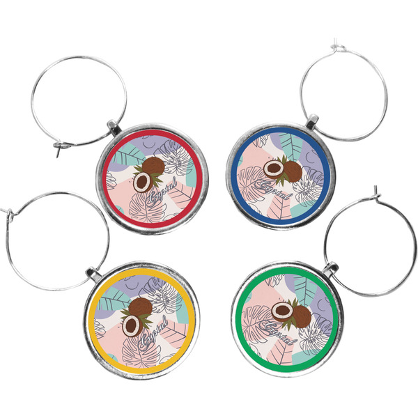 Custom Coconut and Leaves Wine Charms (Set of 4) (Personalized)