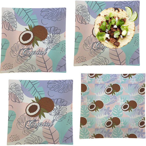 Coconut and Leaves Set of Square Dinner Plates