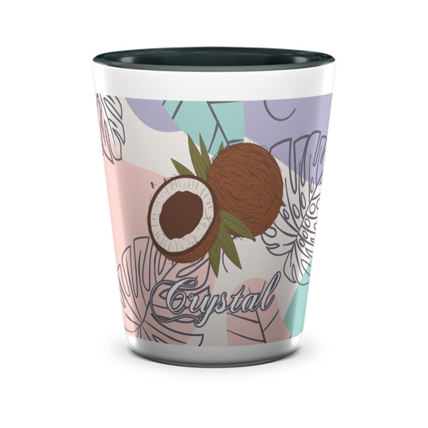 Custom Coconut and Leaves Ceramic Shot Glass - 1.5 oz - Two Tone - Set of 4 (Personalized)