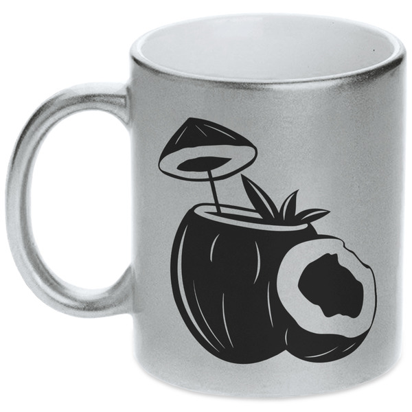 Custom Coconut and Leaves Metallic Silver Mug (Personalized)