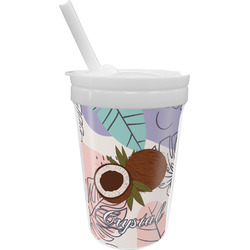 Coconut and Leaves Sippy Cup with Straw (Personalized)