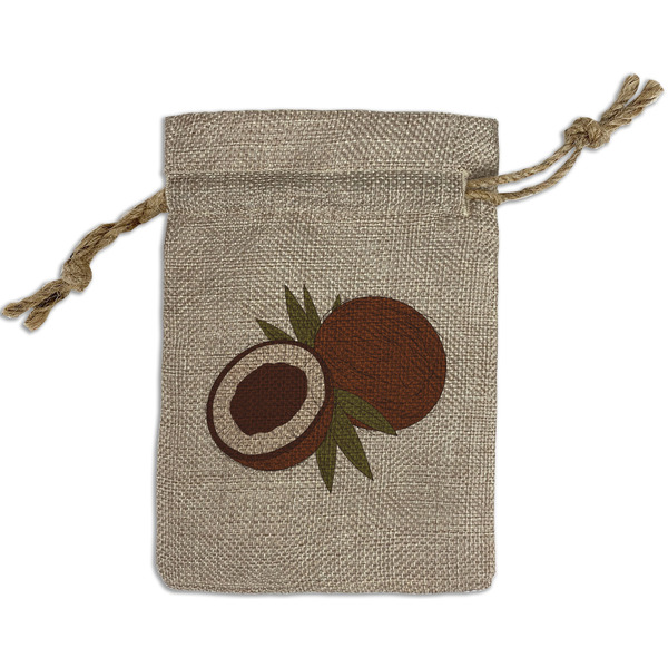 Custom Coconut and Leaves Small Burlap Gift Bag - Front