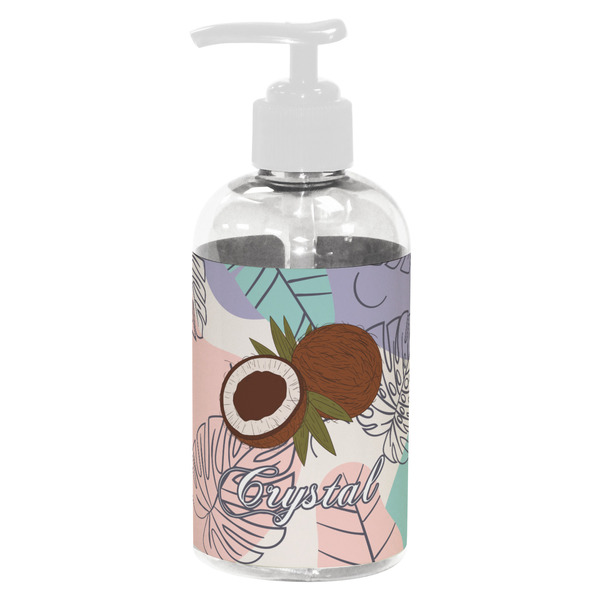 Custom Coconut and Leaves Plastic Soap / Lotion Dispenser (8 oz - Small - White) (Personalized)
