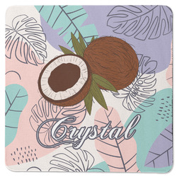 Coconut and Leaves Square Rubber Backed Coaster w/ Name or Text