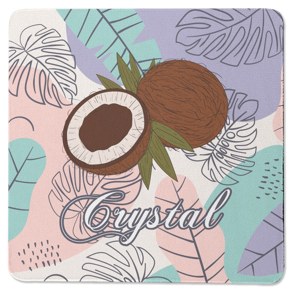 Custom Coconut and Leaves Square Rubber Backed Coaster w/ Name or Text
