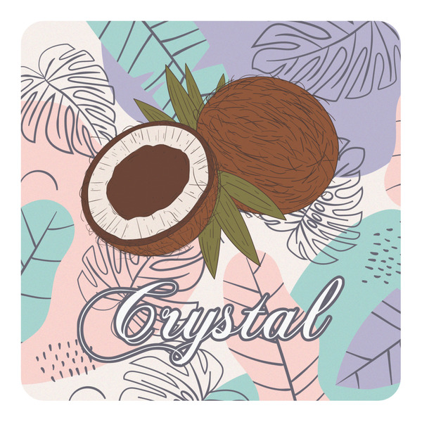 Custom Coconut and Leaves Square Decal - Large w/ Name or Text