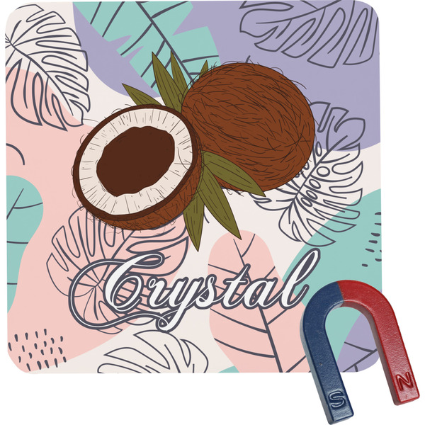 Custom Coconut and Leaves Square Fridge Magnet w/ Name or Text