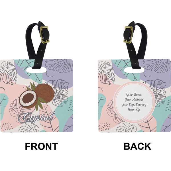Coconut and Leaves Square Luggage Tag (Front + Back)