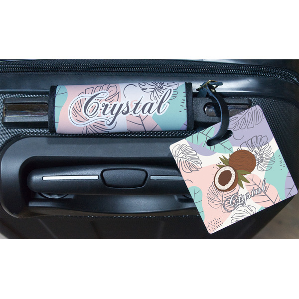 Coconut and Leaves Square Luggage Tag & Handle Wrap - In Context