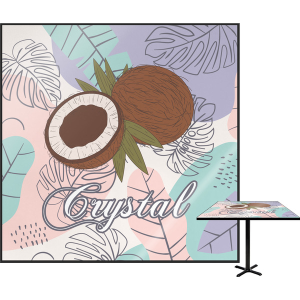 Custom Coconut and Leaves Square Table Top - 24" w/ Name or Text