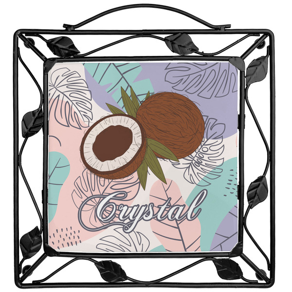Custom Coconut and Leaves Square Trivet w/ Name or Text