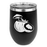 Coconut and Leaves Stemless Stainless Steel Wine Tumbler - Black - Double Sided (Personalized)