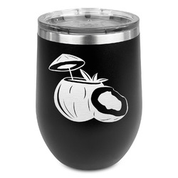 Coconut and Leaves Stemless Stainless Steel Wine Tumbler - Black - Double Sided (Personalized)