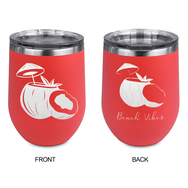 Coconut and Leaves Stainless Wine Tumblers - Coral - Double Sided - Approval