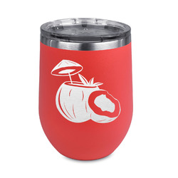 Coconut and Leaves Stemless Stainless Steel Wine Tumbler - Coral - Double Sided (Personalized)