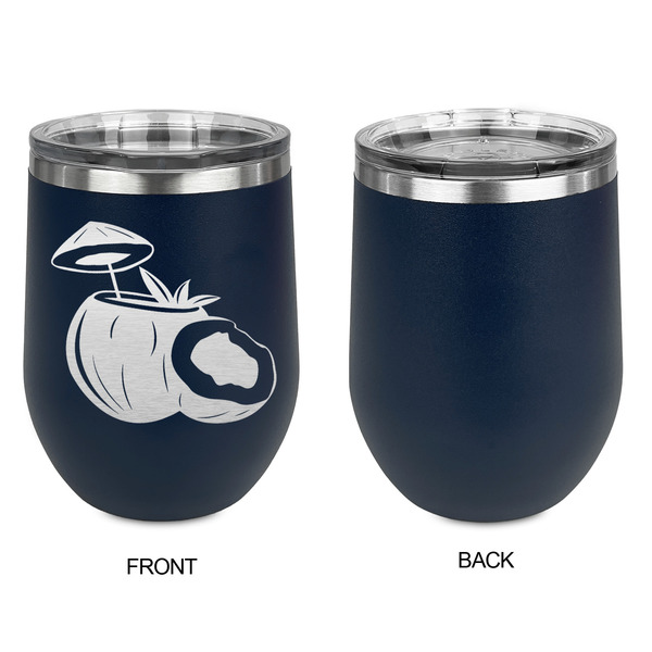 Coconut and Leaves Stainless Wine Tumblers - Navy - Single Sided - Approval