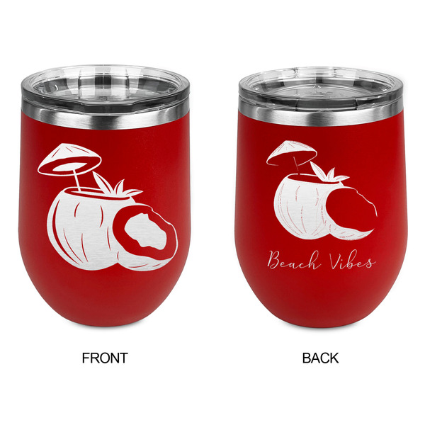 Coconut and Leaves Stainless Wine Tumblers - Red - Double Sided - Approval