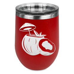 Coconut and Leaves Stemless Stainless Steel Wine Tumbler - Red - Double Sided (Personalized)