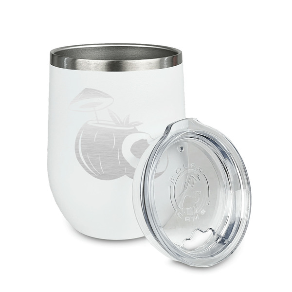 Coconut and Leaves Stainless Wine Tumblers - White - Single Sided - Alt View