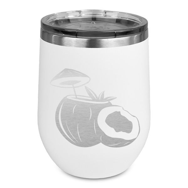 Custom Coconut and Leaves Stemless Stainless Steel Wine Tumbler - White - Single Sided