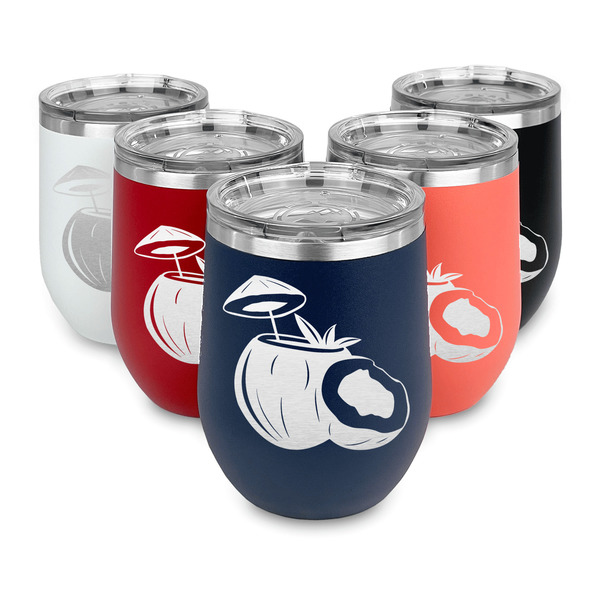 Coconut and Leaves Steel Wine Tumblers Multiple Colors