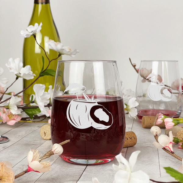Coconut and Leaves Stemless Wine Glass - In Context