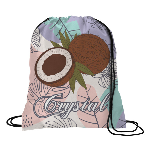 Custom Coconut and Leaves Drawstring Backpack - Medium w/ Name or Text