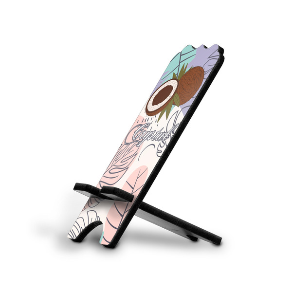 Custom Coconut and Leaves Stylized Cell Phone Stand - Small w/ Name or Text