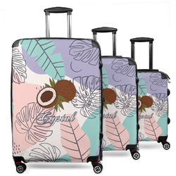 Coconut and Leaves 3 Piece Luggage Set - 20" Carry On, 24" Medium Checked, 28" Large Checked (Personalized)