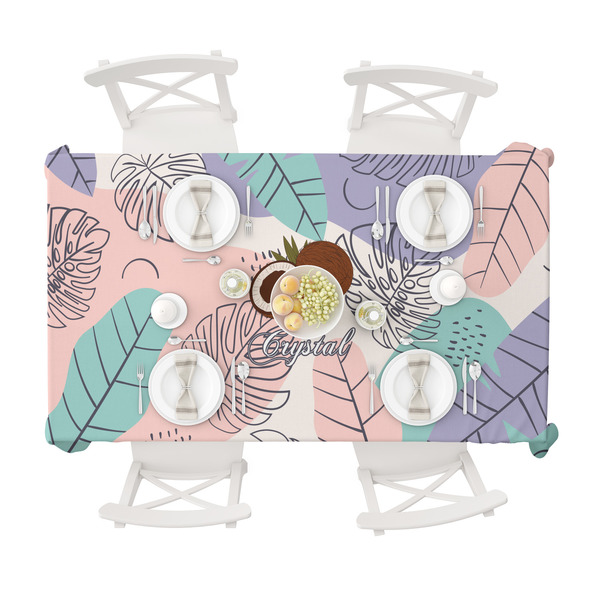 Coconut and Leaves Tablecloths (58"x102") - TOP VIEW (with plates)