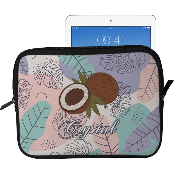 Custom Coconut and Leaves Tablet Case / Sleeve - Large w/ Name or Text