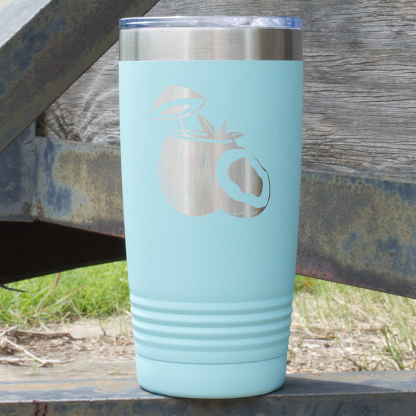 Custom Coconut and Leaves 20 oz Stainless Steel Tumbler - Teal - Single Sided