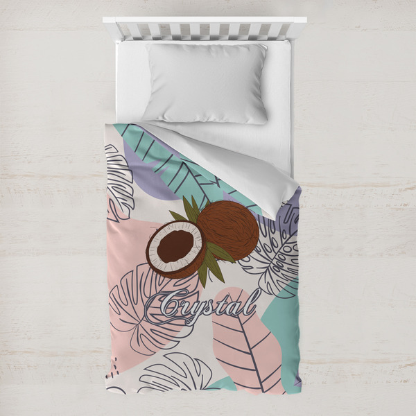 Custom Coconut and Leaves Toddler Duvet Cover w/ Name or Text